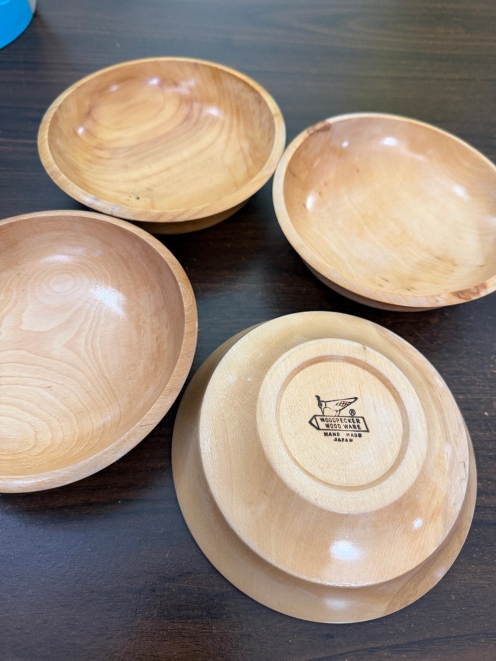 Vintage Woodpecker Wood Ware Bowls - Set of 4 - Hand Made in Japan mcm wooden